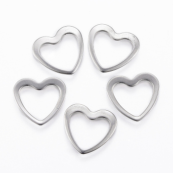 201 Stainless Steel Linking Rings, Heart, Stainless Steel Color, 14x15x0.8mm, 11x9mm inner diameter