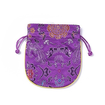 Silk Packing Pouches, Drawstring Bags, Purple, 13~13.5x11.4~12cm