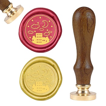 DIY Wood Wax Seal Stamp, Building Pattern, 83x22mm, Head: 7.5mm, Stamps: 25x14.5mm