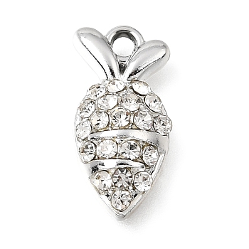 UV Plating Alloy Crystal Rhinestone Pendants, Carrot Charms, Platinum, 18.5x9x4.5mm, Hole: 1.9mm