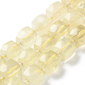Natural Lemon Quartz Beads Strands, with Seed Beads, Cube, Faceted, 9.5~11x9.5~10.5x9.5~10.5mm, Hole: 1.2mm, about 29pcs/strand, 15.35~15.67''(39~39.8cm)