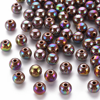 Opaque Acrylic Beads, AB Color Plated, Round, Camel, 8x7mm, Hole: 2mm, about 1745pcs/500g