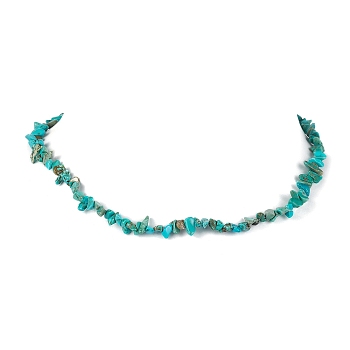 Natural Howlite Chip Beaded Necklace, Golden, 15.94~15.98 inch(40.5~40.6cm)