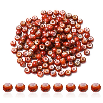 6/0 Opaque Glass Seed Beads, Round Hole, Rondelle, Dark Red, 4~4.5x3~4mm, Hole: 0.8~1.5mm, 10g/box
