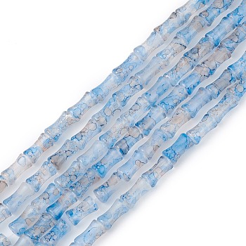 Baking Varnish Glass Beads Strand, Bamboo Stick, Light Sky Blue, 12x6.5mm, Hole: 1.4mm, about 65~66pcs/strand, 30.71''(78cm)