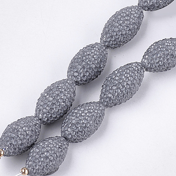 Handmade Polymer Clay Rhinestone Beads, Oval, Crystal, Gray, 21~22x11~12mm, Hole: 1mm