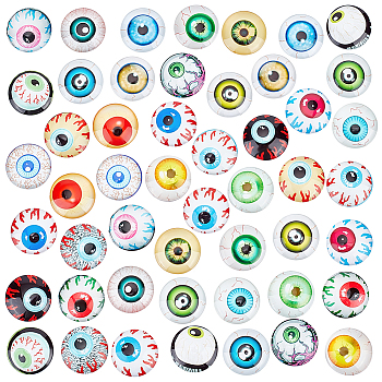 Elite 1 Bag Printed Glass Cabochons, Half Round/Dome with Eye Pattern, Mixed Color, 25x7mm, about 50pcs/bag