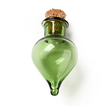 Teardrop Glass Cork Bottles Ornament, Glass Empty Wishing Bottles, DIY Vials for Pendant Decorations, Olive Drab, 3.6cm