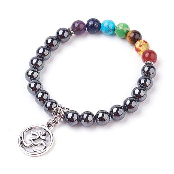Gemstone Charm Bracelets, Chakra Bracelets, with Alloy Findings, Ring with Om Symbol, 2 inch(50mm)