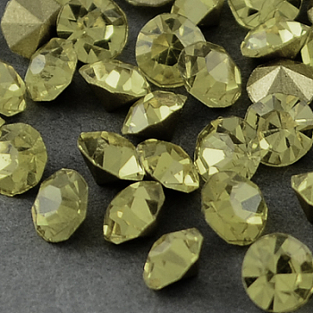 Grade A Glass Pointed Back Chaton Rhinestones, Back Plated, Diamond, Jonquil, 3.3~3.4mm, about 144pcs/gross