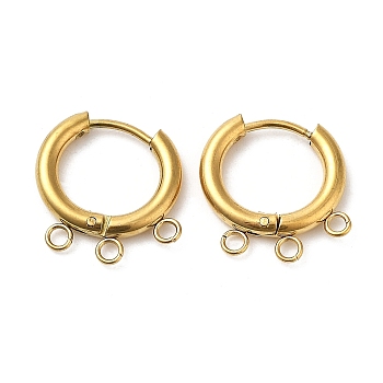 Ion Plating(IP) 304 Stainless Steel Huggie Hoop Earring Findings, with 316 Surgical Stainless Steel Pin & 3-hole Loops, Golden, 16.5x16.5x2.5mm, Hole: 1.6~1.8mm
