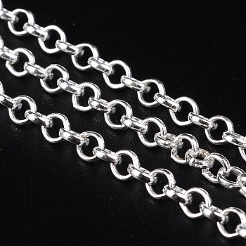 Iron Rolo Chain, Unwelded, with Spool, Lead Free, Silver, 4x1mm, about 164.04 Feet(50m)/roll