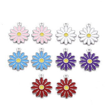 304 Stainless Steel Enamel Pendants, Stainless Steel Color, Flower, Mixed Color, 18x15.5x2mm, Hole: 1.4mm