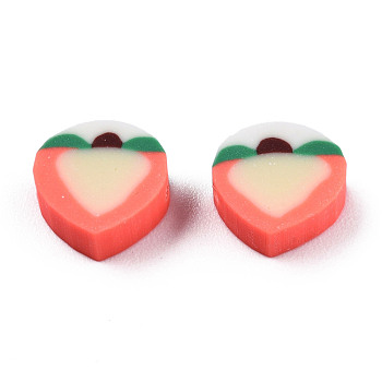 Handmade Polymer Clay Beads, Peach, Tomato, 9~9.5x9.5~10x4.5mm, Hole: 1.2~1.8mm