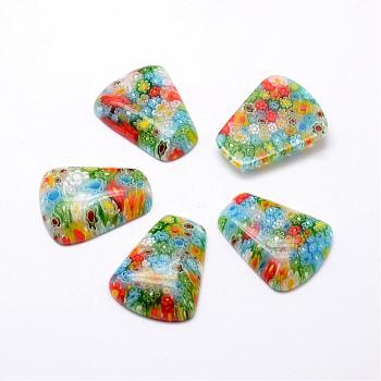 Handmade Millefiori Glass Cabochons, Trapezoid, Mixed Color, 32x25x7mm