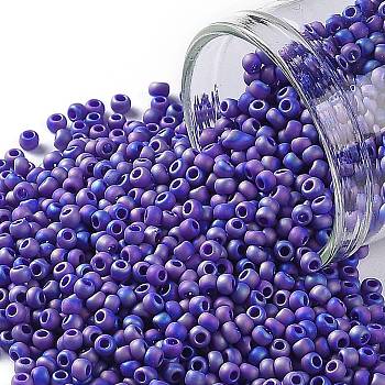 TOHO Round Seed Beads, Japanese Seed Beads, (408F) Cobalt Blue Opaque Rainbow Matte, 11/0, 2.2mm, Hole: 0.8mm, about 1110pcs/10g