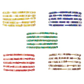 5Pcs Glass Seed Beaded Stretch Bracelets Set, Stackable Bracelets, Mixed Color, Inner Diameter: 2 inch(5.2cm)