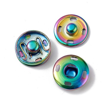 Ion Plating(IP) 202 Stainless Steel Snap Buttons, Garment Buttons, Sewing Accessories, Rainbow Color, 15x5.5mm