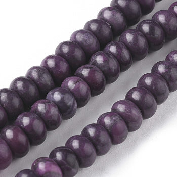 Natural China Silver Leaf Jasper Beads Strands, Dyed & Heated, Rondelle, Indigo, 6x4mm, Hole: 0.7~0.8mm, about 91~92pcs/strand, 14.76 inch(37.5cm)