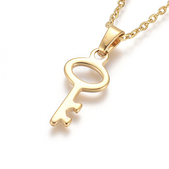 304 Stainless Steel Pendant Necklaces, with Cable Chains and Lobster Claw Clasps, Key, Golden, 17.6 inch(44.8cm), 1.5mm