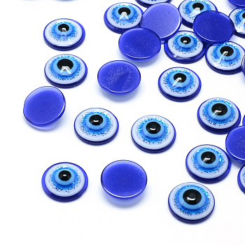 Glitter Powder Resin Evil Eye Cabochons, Half Round/Dome, Dodger Blue, 8x3.5mm