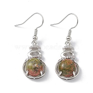 Natural Unakite Gourd Dangle Earrings with Crystal Rhinestone, Platinum Brass Jewelry for Women, 39mm, Pin: 0.6mm(EJEW-A092-04P-06)