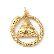 Rack Plating Brass Pendants, with Jump Ring, Lead Free & Cadmium Free, All-seeing Eye with Snake Charm, Real 18K Gold Plated, 23x21x2mm, Hole: 3mm(KK-A190-06G)