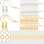 200Pcs 2 Color Brass Earring Hooks, French Hooks with Coil and Ball, with 200Pcs Jump Rings and 200Pcs Plastic Ear Nuts, Golden & Silver, 17~19x16~18x0.8mm, 20 Gauge, Hole: 2mm, 100Pcs/color(KK-SP0001-43)