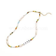 Love Beaded Necklace for Teen Girl Women, Glass Seed & Acrylic & Natural Pearl Beads Necklace, Colorful, 16.02 inch(40.7cm)(NJEW-TA00008)