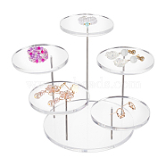 5-Tier Round Acrylic Finger Ring Rotating Display Risers, Jewelry Organizer Holder for Rings Storage, with 304 Stainless steel Ring Holder, White, 7.55~12.6x0.55cm(RDIS-WH0018-06A)