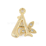 Brass Crystal Rhinestone Letter Links Connector Charms, Real 18K Gold Plated, Letter A, 15x11.5x4mm, Hole: 1.2mm and 1.5mm(KK-S395-06G-A)