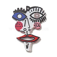 Transparent Printed Acrylic Pendants, Abstract Face, Colorful, 38.5x28.5x2.5mm, Hole: 1.5mm(OACR-P026-A01)