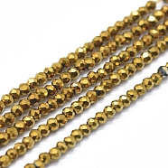 Electroplate Glass Beads Strands, Full Plated, Faceted, Abacus, Golden Plated, 2x1.5~1.6mm, Hole: 0.8mm, about 235 pcs/Strand, 14.17 inch(36cm)(GLAA-F079-A-FP02)