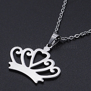 201 Stainless Steel Pendants Necklaces, with Cable Chains and Lobster Claw Clasps, Crown, Stainless Steel Color, 17.71 inch(45cm), 1.5mm(NJEW-S105-JN687-45-1)