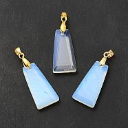 Opalite Pendants, Faceted Trapezoid Charms, with Rack Plating Golden Tone Brass Findings, Cadmium Free & Lead Free, 25~26x12.5~13x3.5~4mm, Hole: 5x4mm(G-C045-01I-G)