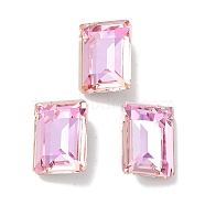 Glass Rhinestone Cabochons, Point Back & Back Plated, Faceted, Rectangle, Light Rose, 14x10x5.5mm(RGLA-G020-01A-D123)