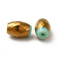 Opaque Electroplate Glass Beads, Half Golden Plated, Faceted, Oval, Aquamarine, 12x8mm, Hole: 0.8mm(EGLA-H003-02G-06)
