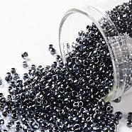 TOHO Round Seed Beads, Japanese Seed Beads, (362) Crystal Navy Blue Lined Luster, 11/0, 2.2mm, Hole: 0.8mm, about 1110pcs/10g(X-SEED-TR11-0362)