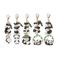 Panda Alloy Enamel Pendant Decorations, Natural Obsidian & Synthetic White Howlite Chip Beads and 304 Stainless Steel Lobster Claw Clasps Charms, White, 65~78mm(HJEW-JM01275)