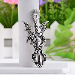 Dragon 304 Stainless Steel Big Pendants, Antique Silver, 62.5x36.5x6mm, Hole: 9x5.5mm(X-STAS-M206-28AS)
