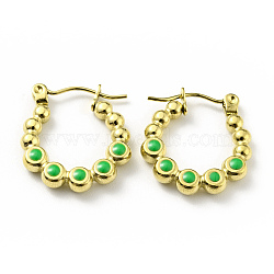 Ion Plating(IP) 304 Stainless Steel Round Beads Wrap Hoop Earrings with Enamel for Women, Golden, Lime Green, 18x17x3mm, Pin: 0.8mm(EJEW-G293-16C-G)