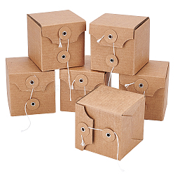 Paper Box, with Coiling Cotton Rope, Square, Tan, Box Size: 7x7x7cm(CON-WH0076-04)
