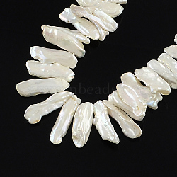 Rectangle Natural Baroque Pearl Keshi Pearl Beads Strands, Top Drilled Beads, Cultured Freshwater Pearl, Antique White, 12~26x5~11mm, Hole: 0.8mm, about 66pcs/strand, 14.6 inch(PEAR-Q004-27)