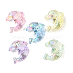 UV Plating Acrylic Beads, Iridescent, Dolphin, Mixed Color, 30x28x13mm, Hole: 2.3mm(OACR-K005-17)