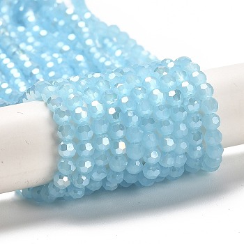 Imitation Jade Glass Beads Stands, AB Colors, Faceted, Round, Sky Blue, 4.5x4mm, Hole: 1mm, about 94~95pcs/strand, 13.90~14.02 inch(35.3~35.6cm)