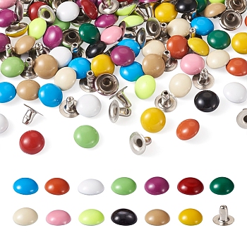 130 Sets 13 Colors Enamel Rivets, with Iron and Brass Findings, Mushroom, Mixed Color, 9x5mm, 10 sets/style