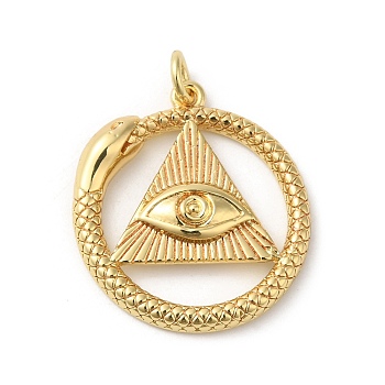 Rack Plating Brass Pendants, with Jump Ring, Lead Free & Cadmium Free, All-seeing Eye with Snake Charm, Real 18K Gold Plated, 23x21x2mm, Hole: 3mm