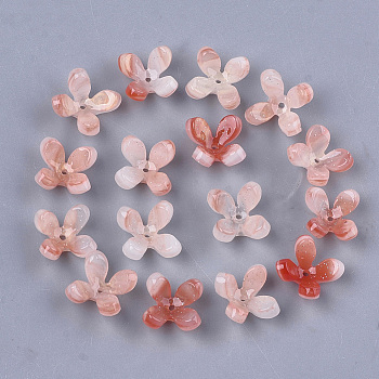 Cellulose Acetate(Resin) Bead Caps, 4-Petal, Flower, Light Salmon, 13x13x3mm, Hole: 1mm