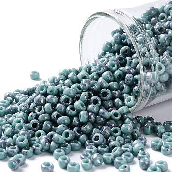 TOHO Round Seed Beads, Japanese Seed Beads, (1206) Opaque Turquoise Amethyst Marbled, 8/0, 3mm, Hole: 1mm, about 222pcs/10g