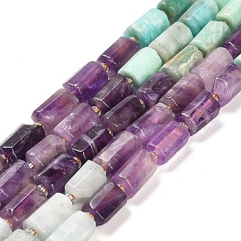 Chakra Natural Mixed Stone Beads Strands, with Seed Beads, Faceted Column, 9~11x6~7.5x6~7.5mm, Hole: 1.2mm, about 30pcs/strand, 15.16~15.55 inch(38.5~39.5cm)